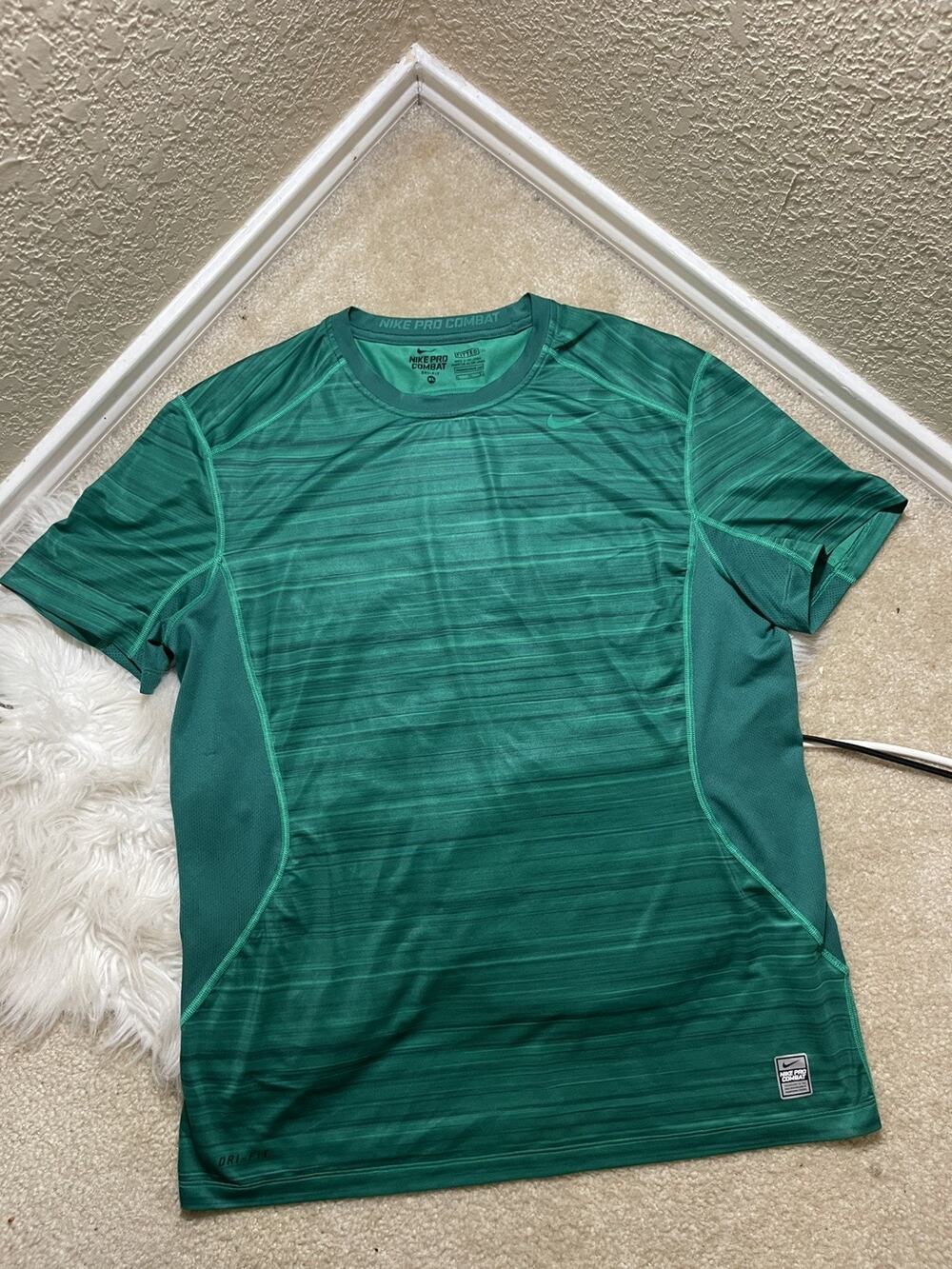 Nike Pro Combat Shirt Men's Green XL Dri-Fit Fitted Short Sleeve